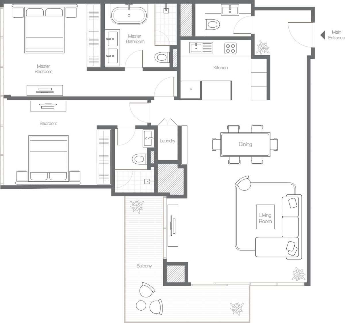 2 Bedroom Type 2B, Size 1458 Sq Ft